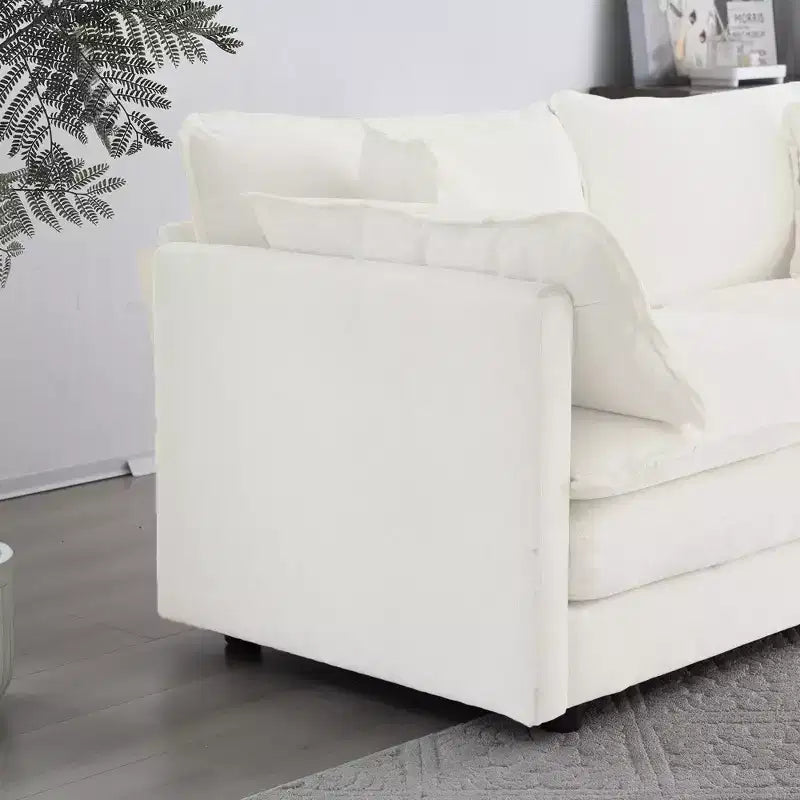 MAYEERTY Modern Loveseat Sofa Couch for Living Room Upholstered Deep 2 Seat Sofa with 4 Pillow for Living Room White Chenille