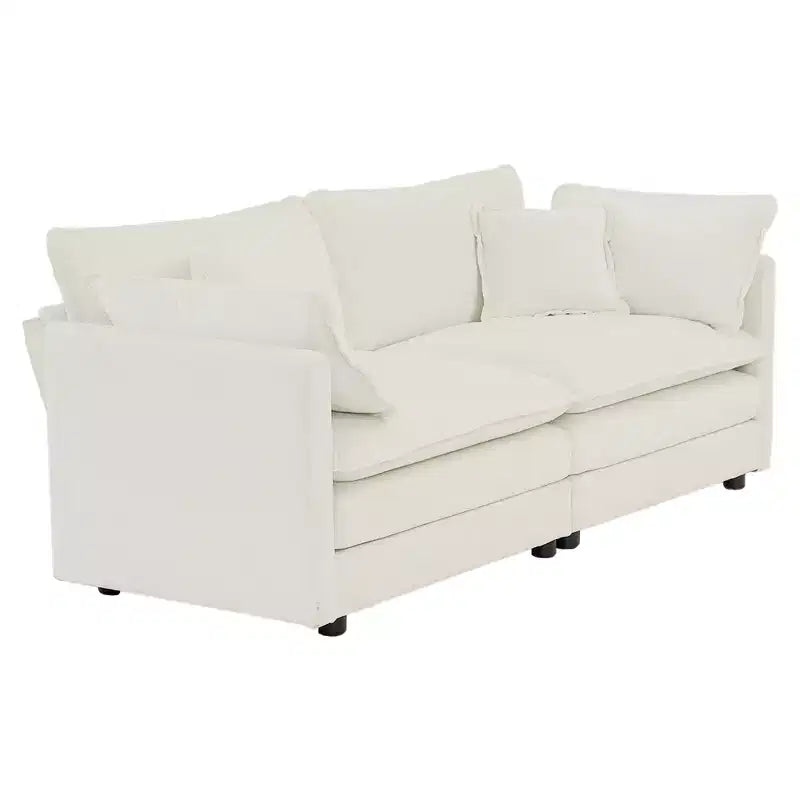 MAYEERTY Modern Loveseat Sofa Couch for Living Room Upholstered Deep 2 Seat Sofa with 4 Pillow for Living Room White Chenille
