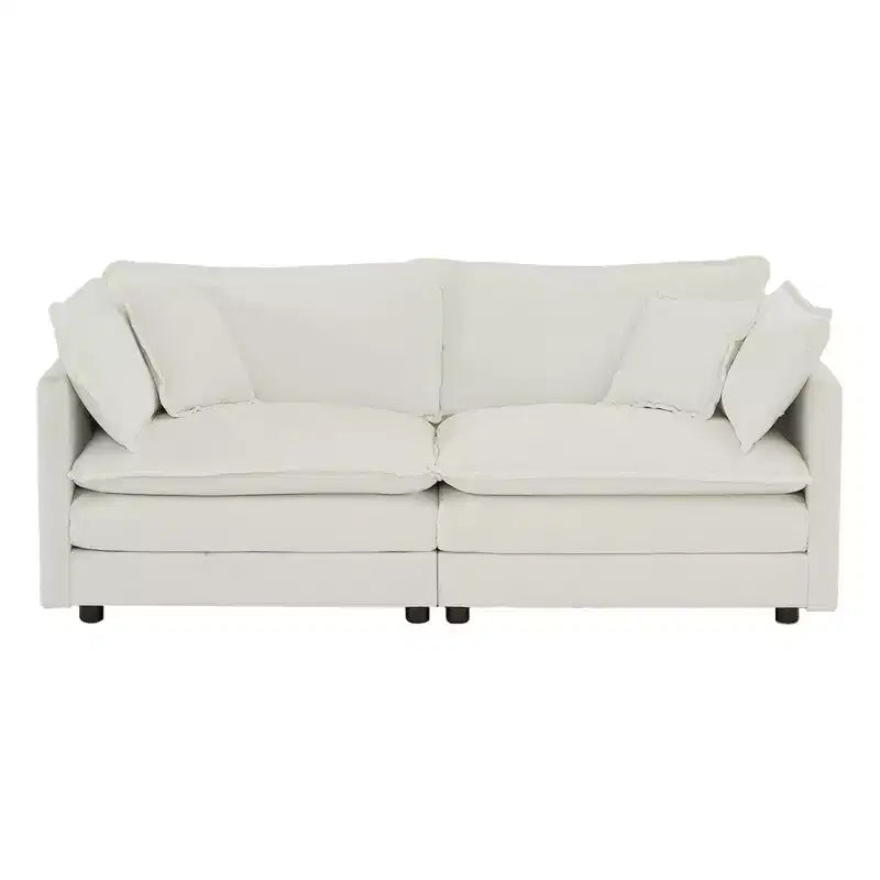 MAYEERTY Modern Loveseat Sofa Couch for Living Room Upholstered Deep 2 Seat Sofa with 4 Pillow for Living Room White Chenille