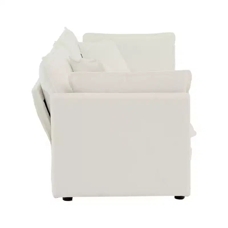 MAYEERTY Modern Loveseat Sofa Couch for Living Room Upholstered Deep 2 Seat Sofa with 4 Pillow for Living Room White Chenille