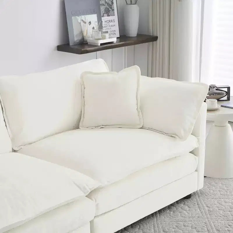 MAYEERTY Mid Century Modern Couch 3 Seater Sofa with 2 Armrest Pillow and 2 Armrest Pillows and 3 Toss Pillows for Living Room White