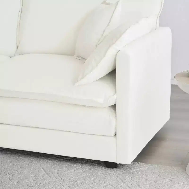 MAYEERTY Mid Century Modern Couch 3 Seater Sofa with 2 Armrest Pillow and 2 Armrest Pillows and 3 Toss Pillows for Living Room White