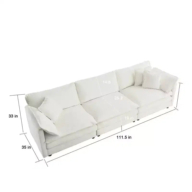 MAYEERTY Mid Century Modern Couch 3 Seater Sofa with 2 Armrest Pillow and 2 Armrest Pillows and 3 Toss Pillows for Living Room White