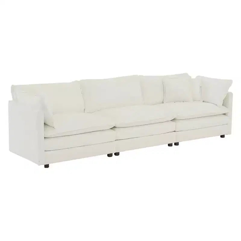 MAYEERTY Mid Century Modern Couch 3 Seater Sofa with 2 Armrest Pillow and 2 Armrest Pillows and 3 Toss Pillows for Living Room White