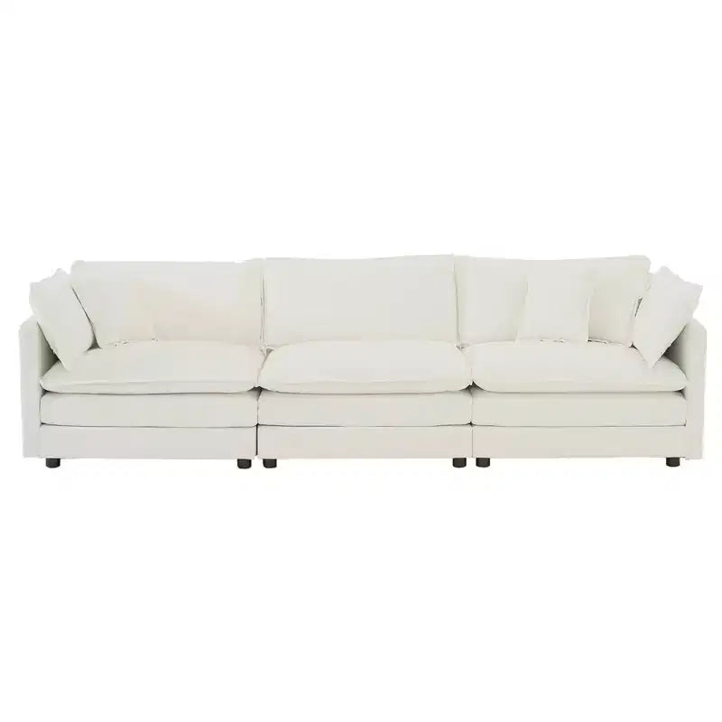 MAYEERTY Mid Century Modern Couch 3 Seater Sofa with 2 Armrest Pillow and 2 Armrest Pillows and 3 Toss Pillows for Living Room White