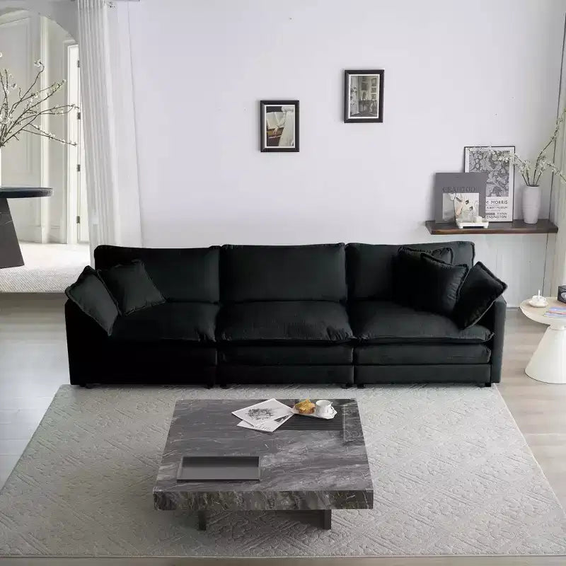 MAYEERTY Free Combination Comfy Upholstery Modular Overside L Shaped Sofa with Reversible Ottoman Black