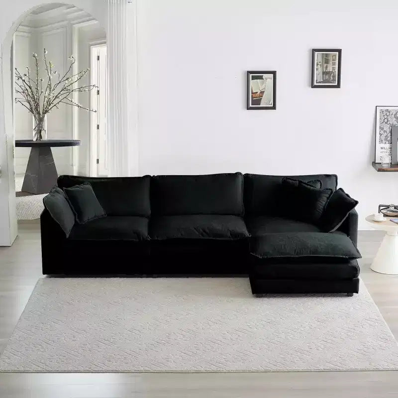 MAYEERTY Canapé d'angle modulaire grand format en forme de U avec ottomane réversible, combinaisons libres, confortable, rembourré, noir