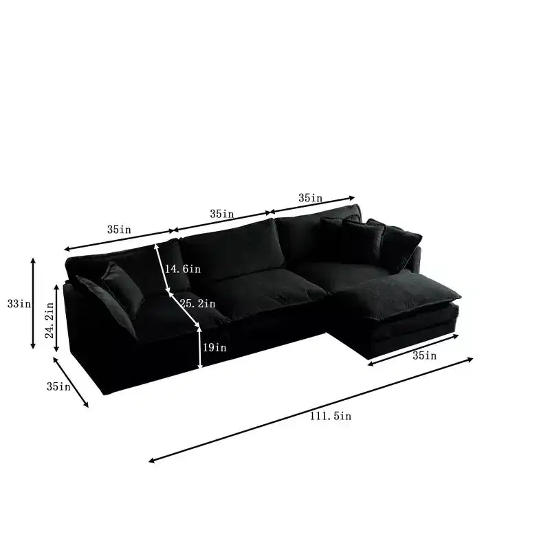 MAYEERTY Canapé d'angle modulaire grand format en forme de U avec ottomane réversible, combinaisons libres, confortable, rembourré, noir