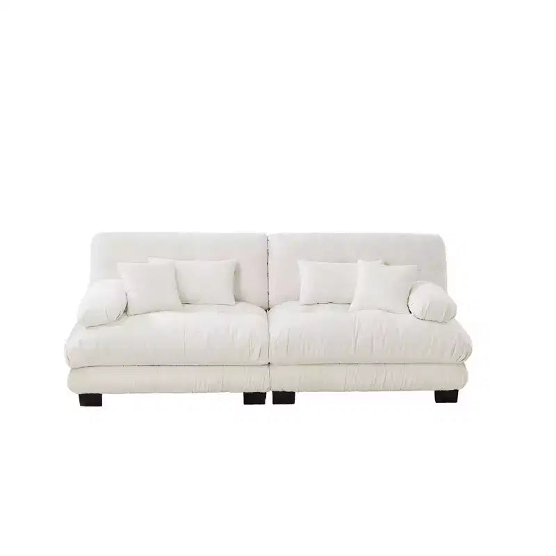MAYEERTY Colud Couch 2 Seater Sofa with 2 Lumbar Pillows and 2 Throw Pillows for Living Room White