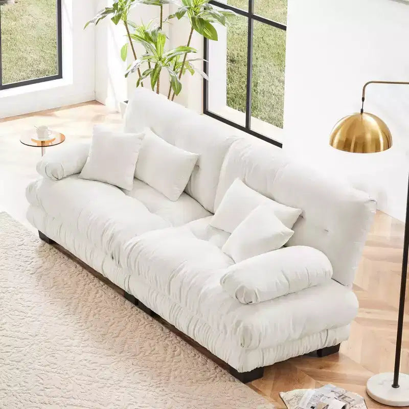 MAYEERTY Colud Couch 2 Seater Sofa with 2 Lumbar Pillows and 2 Throw Pillows for Living Room White