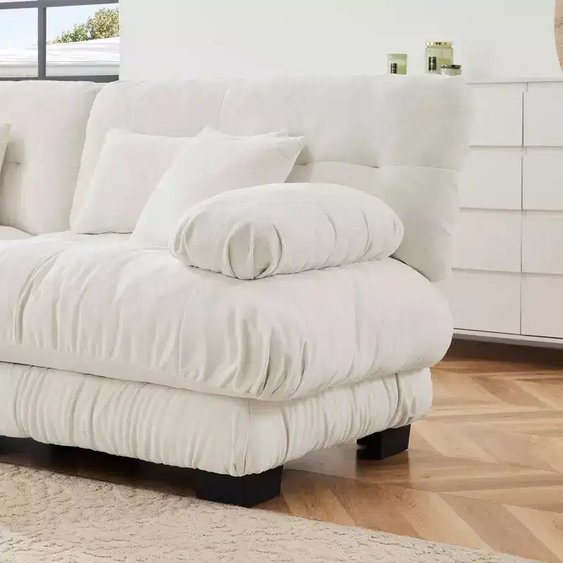 MAYEERTY Colud Couch 2 Seater Sofa with 2 Lumbar Pillows and 2 Throw Pillows for Living Room White