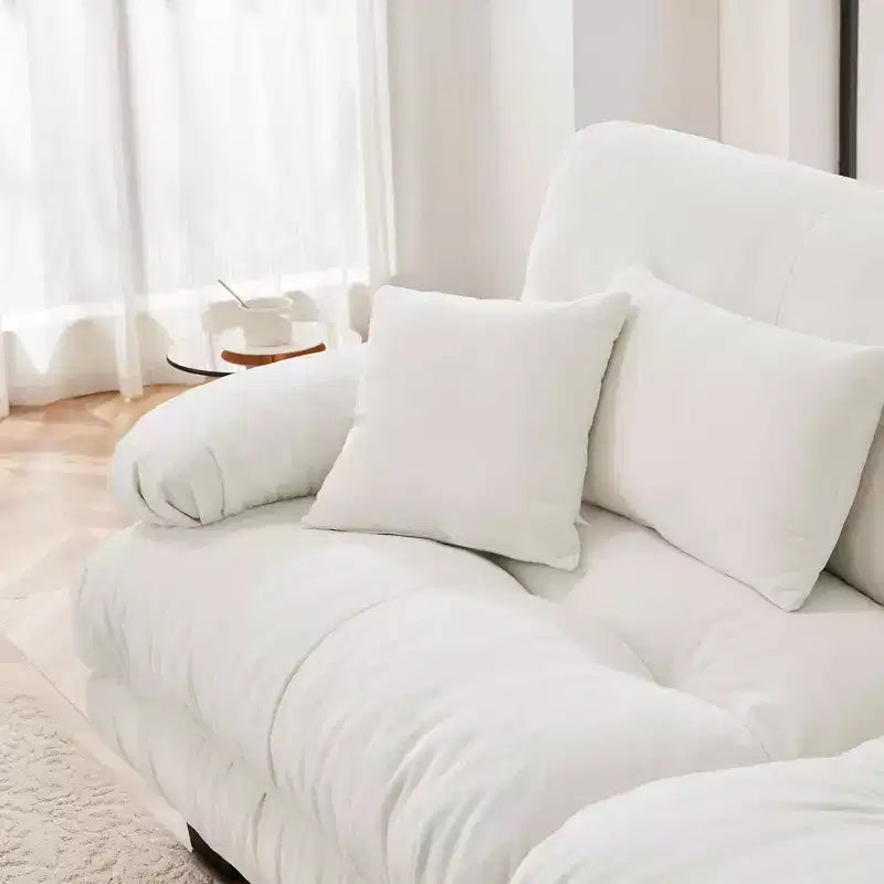 MAYEERTY Colud Couch 2 Seater Sofa with 2 Lumbar Pillows and 2 Throw Pillows for Living Room White