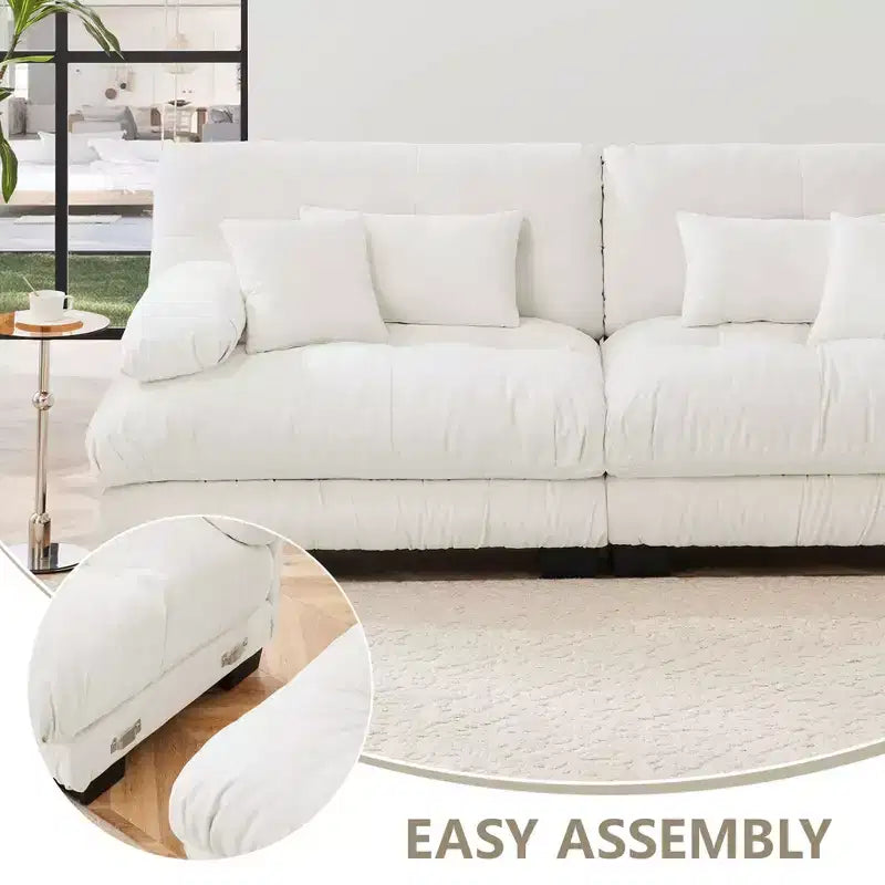 MAYEERTY Colud Couch 2 Seater Sofa with 2 Lumbar Pillows and 2 Throw Pillows for Living Room White