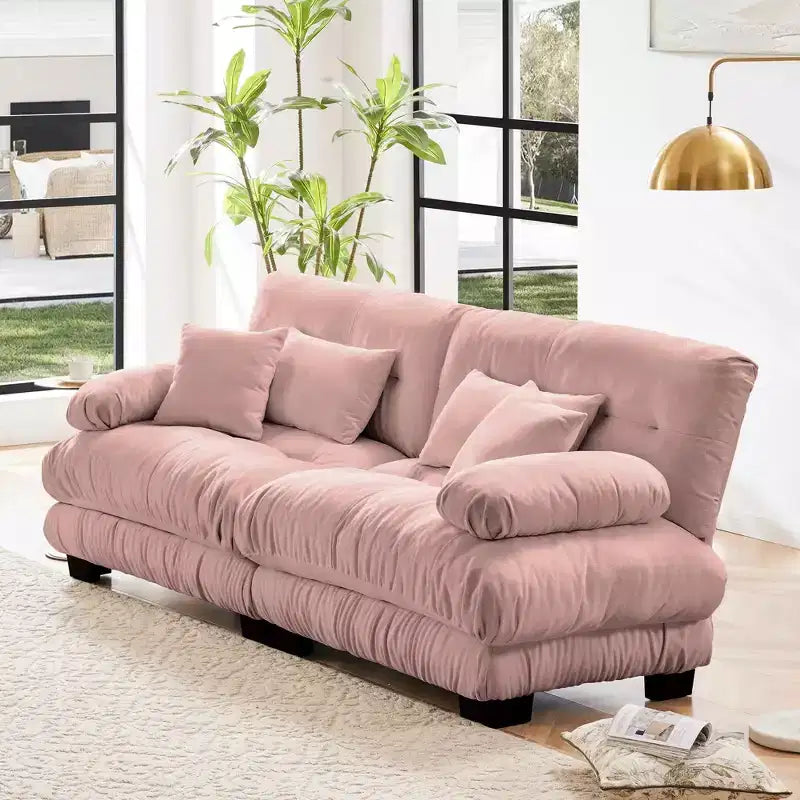Canapé 2 places MAYEERTY Cloud avec 2 coussins d'assise, 2 oreillers lombaires, 2 coussins décoratifs pour salon rose