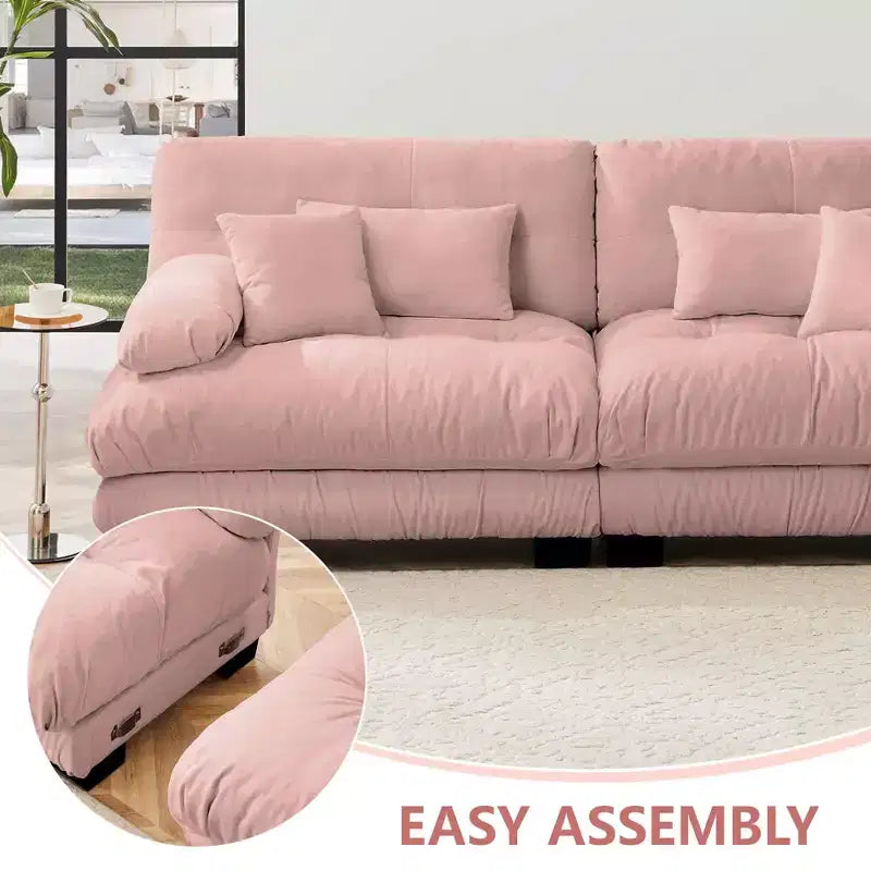Canapé 2 places MAYEERTY Cloud avec 2 coussins d'assise, 2 oreillers lombaires, 2 coussins décoratifs pour salon rose