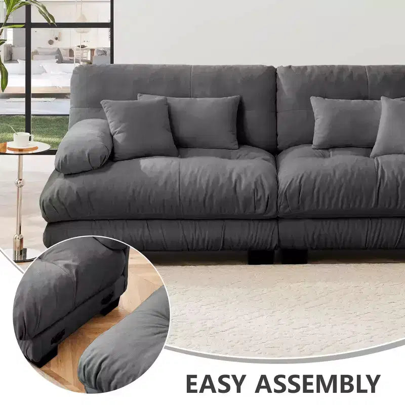 MAYEERTY Cloud 2 Seater Sofa with 2 Seat 2 Lumbar Pillows 2 Throw Pillows for Living Room Gray