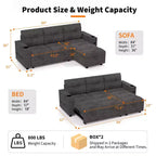 COZONY 84 L-Shaped Sectional Sleeper Sofa with Pull Out Bed, Reversible Storage Chaise & Cup Holders for Living Room