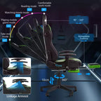 Hoffree Massage Reclining Gaming Chair Ergonomic Office PC Chair with Bluetooth Speaker & RGB Light