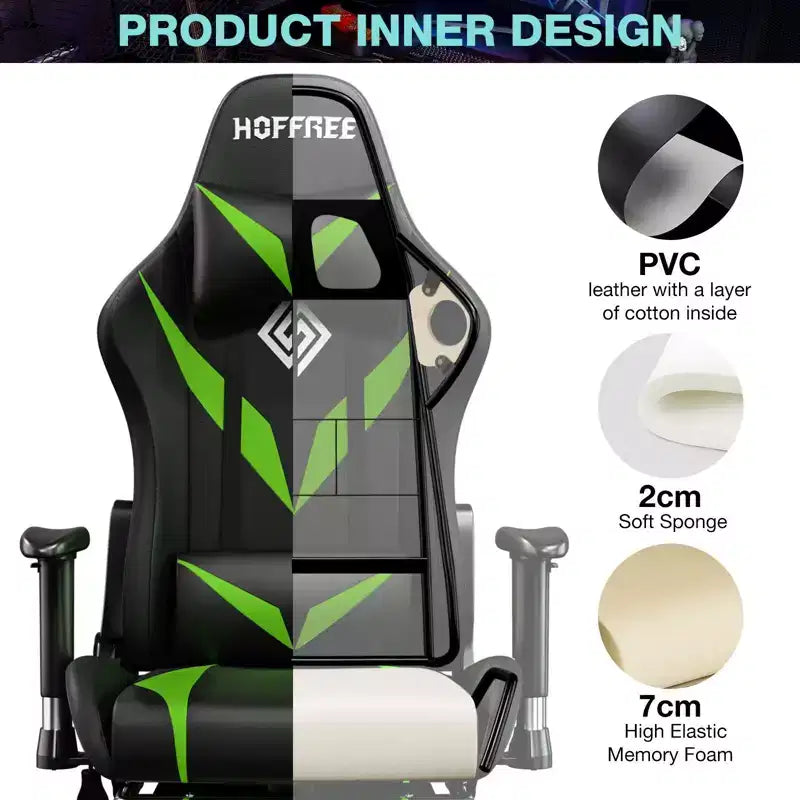 Hoffree Massage Reclining Gaming Chair Ergonomic Office PC Chair with Bluetooth Speaker & RGB Light