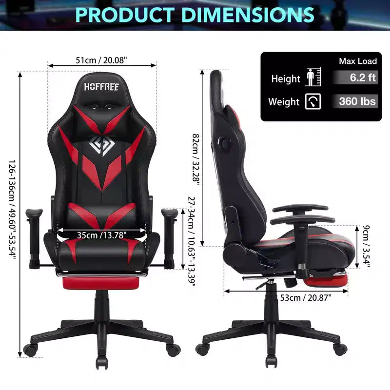 Hoffree Massage Reclining Gaming Chair Ergonomic Office PC Chair with Bluetooth Speaker & RGB Light