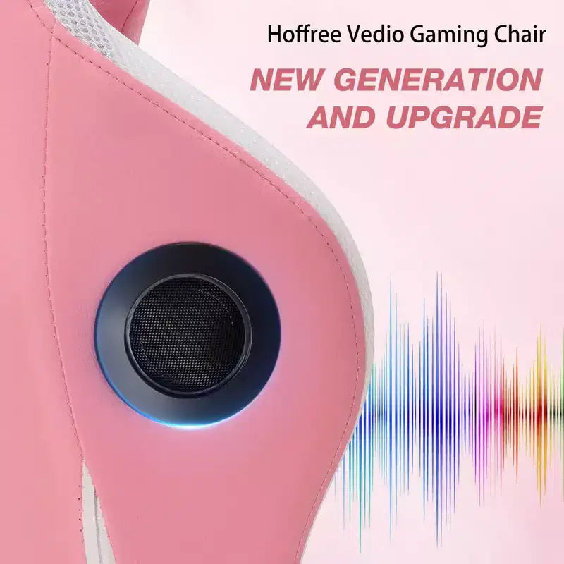 Hoffree Massage Reclining Gaming Chair Ergonomic Office PC Chair with Bluetooth Speaker & RGB Light