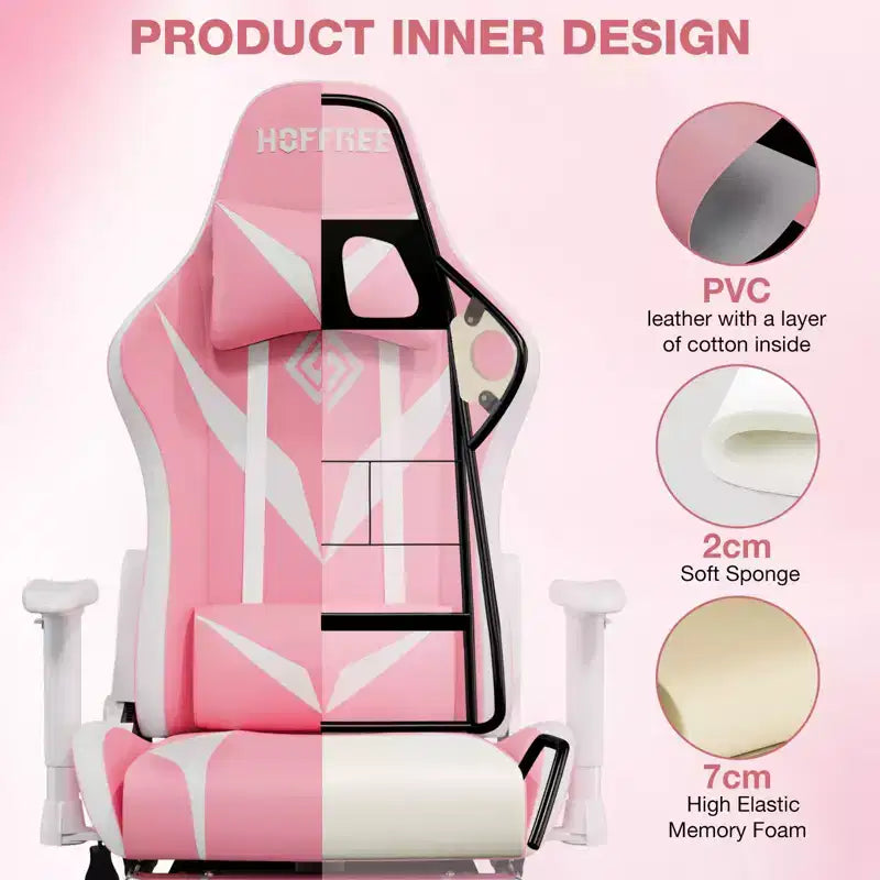 Hoffree Massage Reclining Gaming Chair Ergonomic Office PC Chair with Bluetooth Speaker & RGB Light