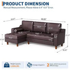 88.9 L-Shaped Sectional Sofa with Reversible Chaise - Mid-Century Faux Leather Couch for Living Room Apartment