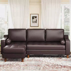 88.9 L-Shaped Sectional Sofa with Reversible Chaise - Mid-Century Faux Leather Couch for Living Room Apartment