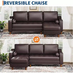 88.9 L-Shaped Sectional Sofa with Reversible Chaise - Mid-Century Faux Leather Couch for Living Room Apartment