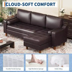 88.9 L-Shaped Sectional Sofa with Reversible Chaise - Mid-Century Faux Leather Couch for Living Room Apartment