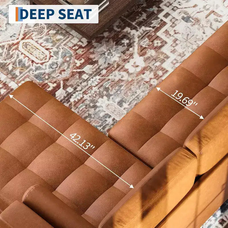 88.9 L-Shaped Sectional Sofa with Reversible Chaise - Mid-Century Faux Leather Couch for Living Room Apartment