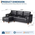88.9 L-Shaped Sectional Sofa with Reversible Chaise - Mid-Century Faux Leather Couch for Living Room Apartment