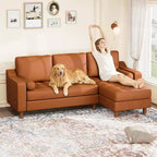 88.9 L-Shaped Sectional Sofa with Reversible Chaise - Mid-Century Faux Leather Couch for Living Room Apartment