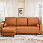 88.9 L-Shaped Sectional Sofa with Reversible Chaise - Mid-Century Faux Leather Couch for Living Room Apartment