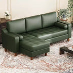 88.9 L-Shaped Sectional Sofa with Reversible Chaise - Mid-Century Faux Leather Couch for Living Room Apartment