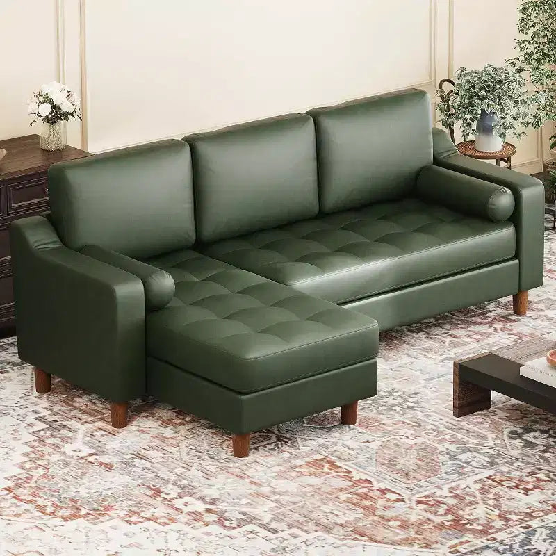 88.9 L-Shaped Sectional Sofa with Reversible Chaise - Mid-Century Faux Leather Couch for Living Room Apartment