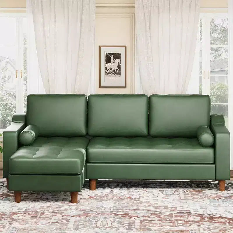88.9 L-Shaped Sectional Sofa with Reversible Chaise - Mid-Century Faux Leather Couch for Living Room Apartment