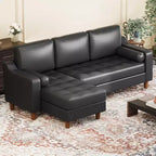 88.9 L-Shaped Sectional Sofa with Reversible Chaise - Mid-Century Faux Leather Couch for Living Room Apartment