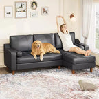 88.9 L-Shaped Sectional Sofa with Reversible Chaise - Mid-Century Faux Leather Couch for Living Room Apartment