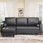 88.9 L-Shaped Sectional Sofa with Reversible Chaise - Mid-Century Faux Leather Couch for Living Room Apartment