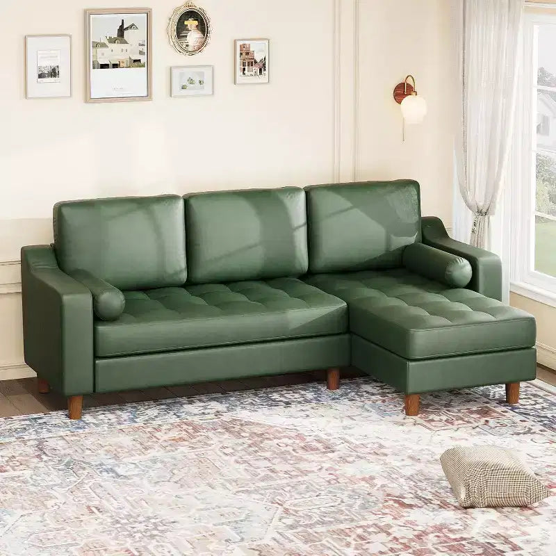 88.9 L-Shaped Sectional Sofa with Reversible Chaise - Mid-Century Faux Leather Couch for Living Room Apartment