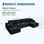130 U-Shaped Cloud Couch Sectional with 2 Chaise Lounges - Modular Corduroy Deep Seat Sofa for Living Room