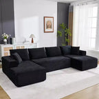 130 U-Shaped Cloud Couch Sectional with 2 Chaise Lounges - Modular Corduroy Deep Seat Sofa for Living Room