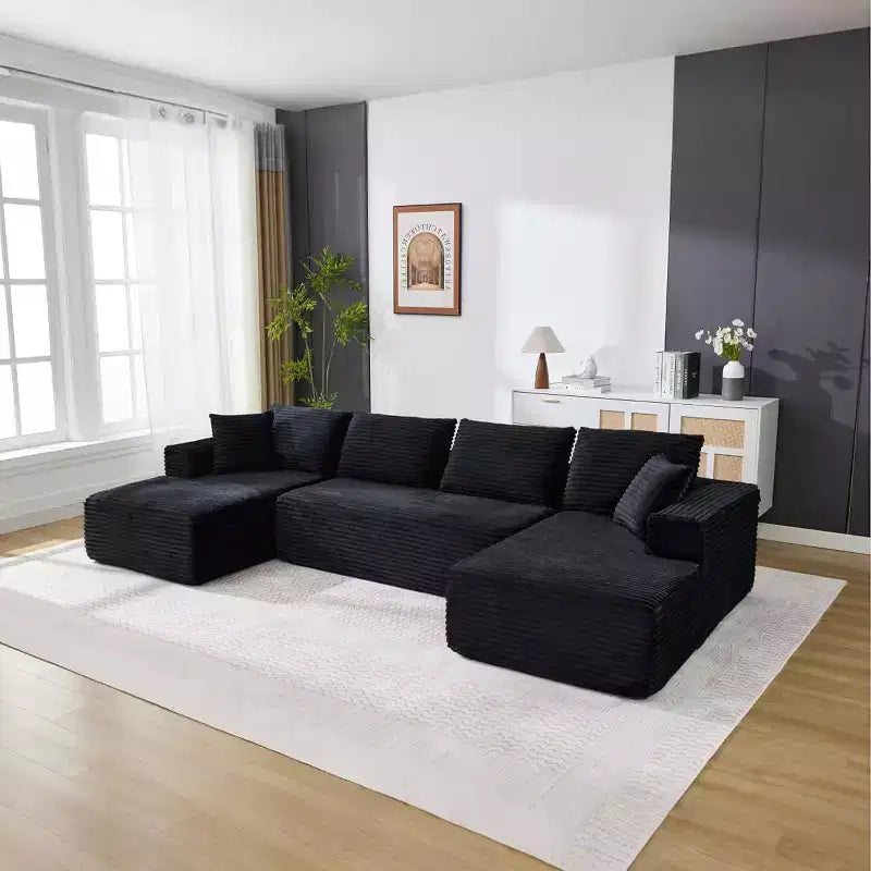 130 U-Shaped Cloud Couch Sectional with 2 Chaise Lounges - Modular Corduroy Deep Seat Sofa for Living Room