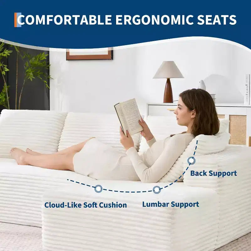 130 U-Shaped Cloud Couch Sectional with 2 Chaise Lounges - Modular Corduroy Deep Seat Sofa for Living Room