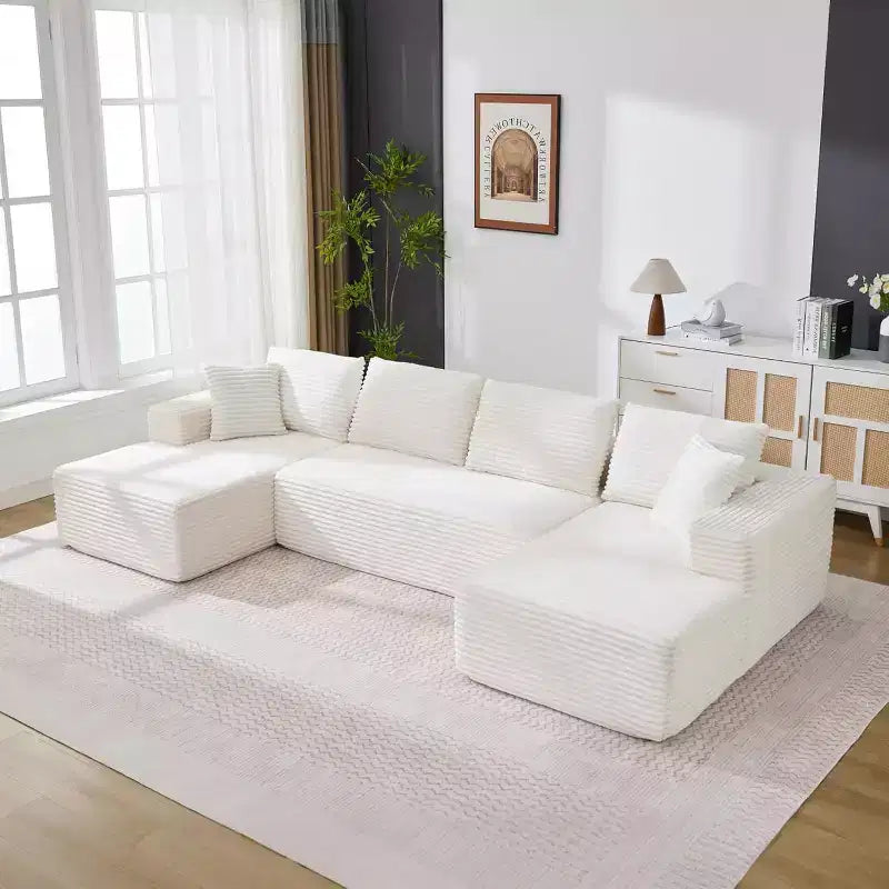 130 U-Shaped Cloud Couch Sectional with 2 Chaise Lounges - Modular Corduroy Deep Seat Sofa for Living Room