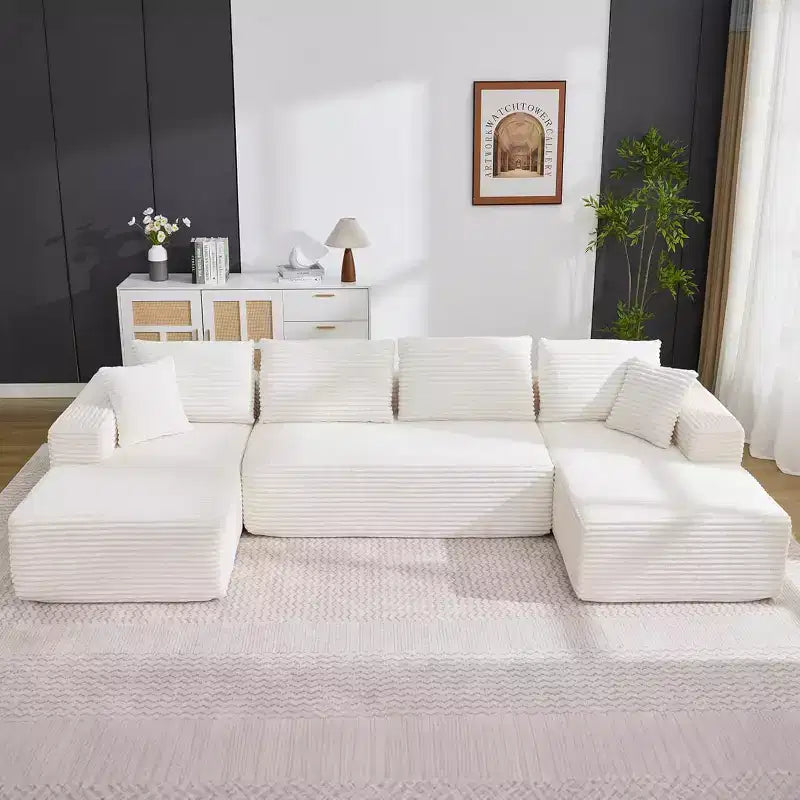 130 U-Shaped Cloud Couch Sectional with 2 Chaise Lounges - Modular Corduroy Deep Seat Sofa for Living Room