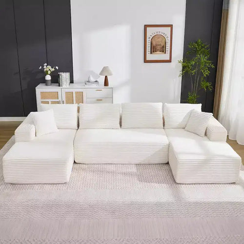 130 U-Shaped Cloud Couch Sectional with 2 Chaise Lounges - Modular Corduroy Deep Seat Sofa for Living Room
