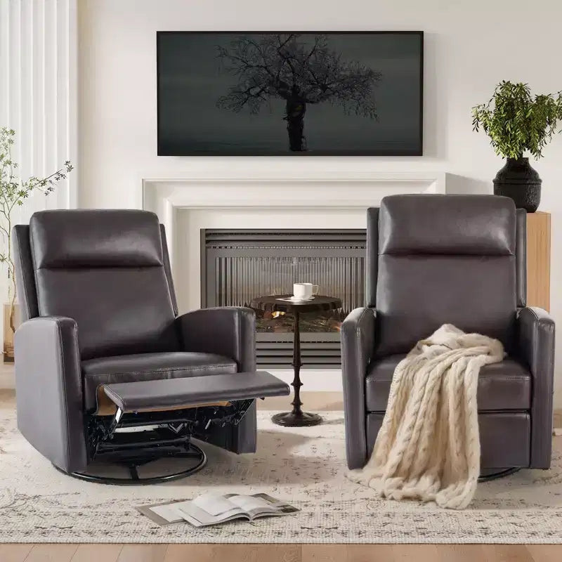 Fauteuil inclinable pivotant, large fauteuil de salon en cuir PU avec dossier haut ergonomique pour salon, chambre, couleur chocolat