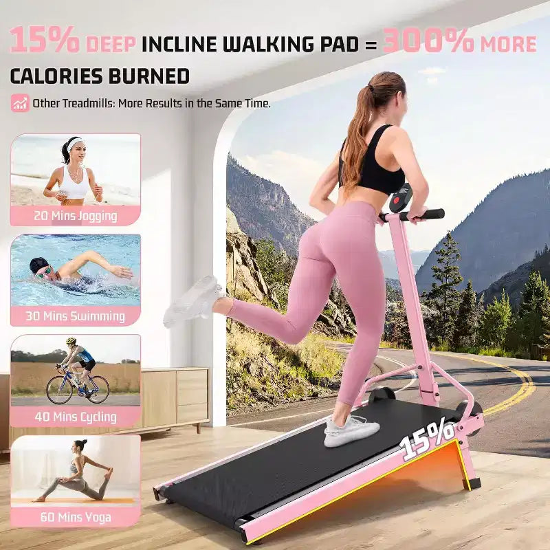 KRISRATE Tapis de marche manuel avec inclinaison de 15 %, tapis roulant pliable non électrique avec guidon, capacité de 227 kg, antidérapant, moniteur numérique pour la maison/la salle de sport